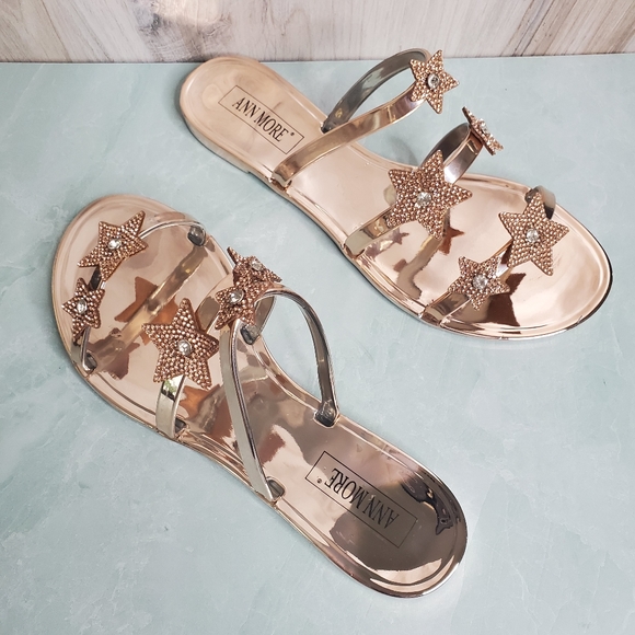 NEW Rose Gold Star Strap Sandals - Picture 3 of 9